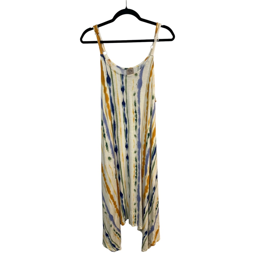 Como Vintage Beach Tie Dye Swim Cover Up Dress Multi Color Handkerchief Hem 1X